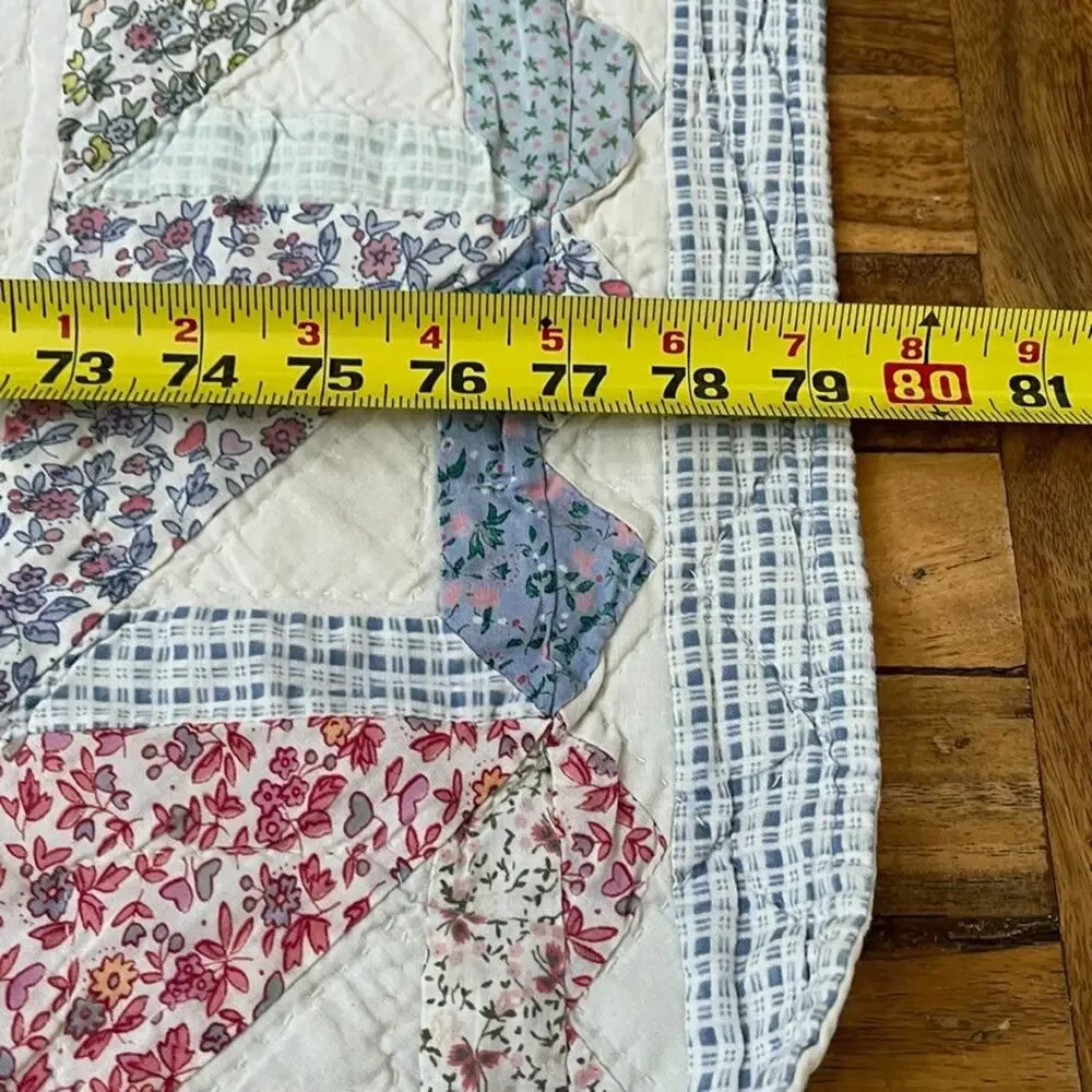 Antique Flour Sack Blue Red Patchwork Handmade Quilt 79